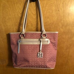 Giani Bernini canvas pink and tan purse. NWOT.